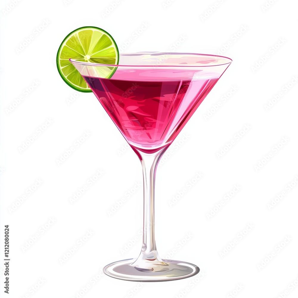 A vibrant Cosmopolitan cocktail with vodka, cranberry juice, and lime A vibrant Cosmopolitan cocktail with vodka, cranberry juice, and lime
