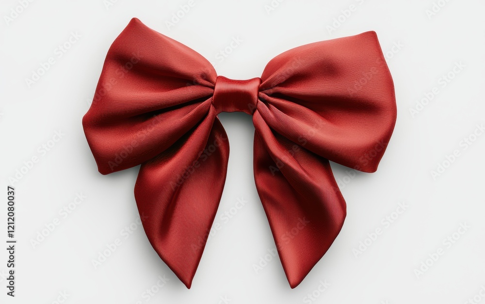 A perfectly tied red bow with a satin texture, floating on a clean white background A perfectly tied red bow with a satin texture, floating on a clean white background