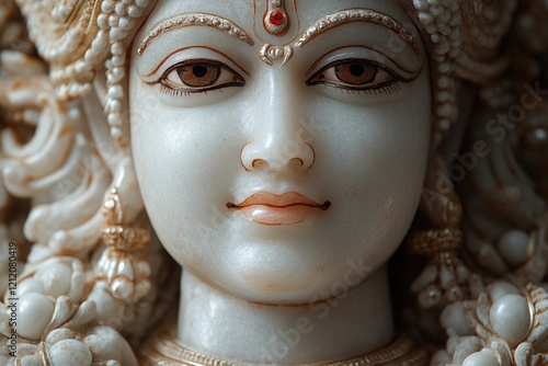 A detailed view of a woman's face on a statue, suitable for art or historical themed projects photo