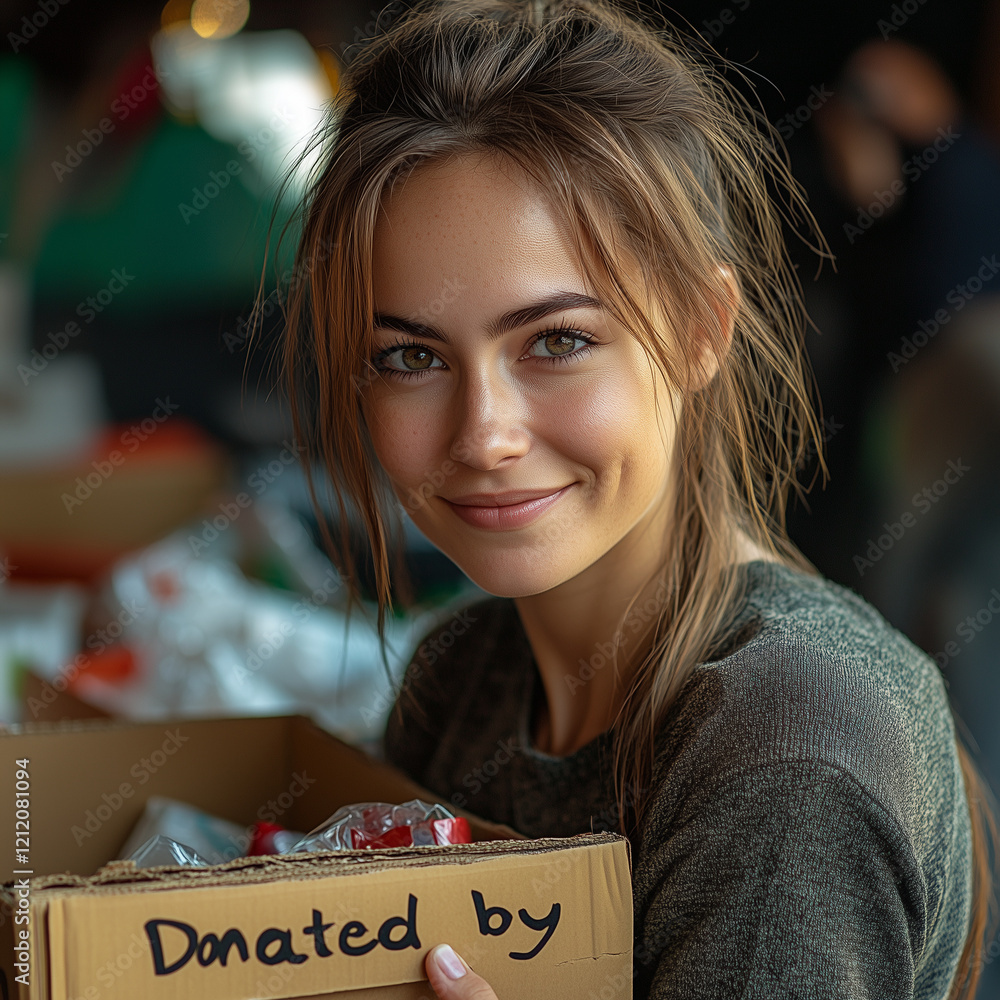 Fototapeta premium A smiling volunteer placing a 