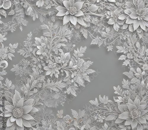 Wallpaper Mural Delicate lace-like pattern with silver details, white, silver Torontodigital.ca