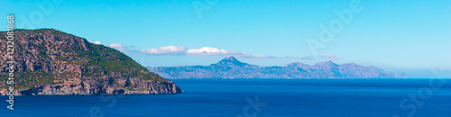 Panoramic view of north part of Karpathos island with mountains in the distance, Greece © Anyarnia