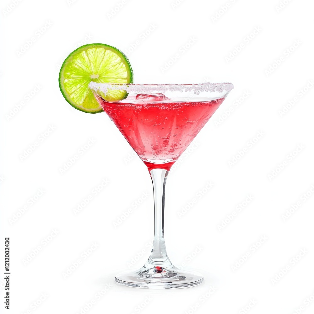 A vibrant cosmopolitan with a slice of lime on the rim, bright and stylish, isolated white background A vibrant cosmopolitan with a slice of lime on the rim, bright and stylish, isolated white background