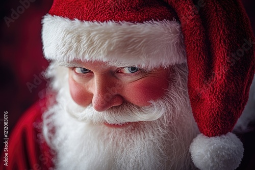 A person wearing a Santa hat and suit, perfect for holiday celebrations or winter themed images