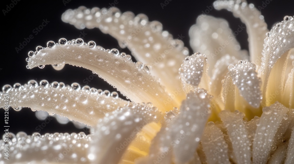 A close-up shot of a flower with water droplets glistening on its petals A close-up shot of a flower with water droplets glistening on its petals