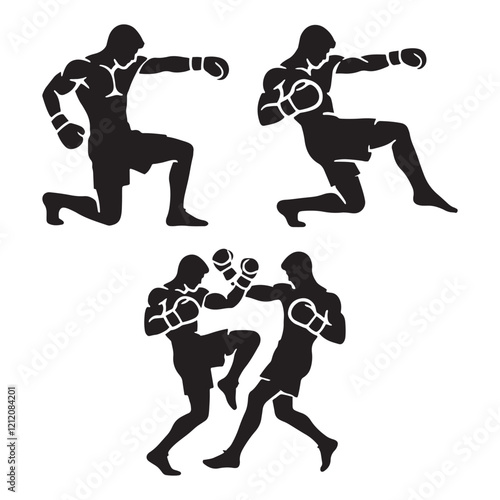 Sleek set of boxer silhouette digital art created to enhance your sports-themed graphic designs - man boxer vector set - man boxing illustrations set
