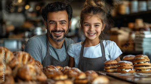 A family volunteering together to prepare sandwiches for a food drive. Bright lighting, contrast photo