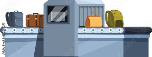 Luggage is passing through an x ray scanner in airport security check