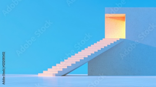 Steps leading to glowing doorway; blue background; future concept; website banner