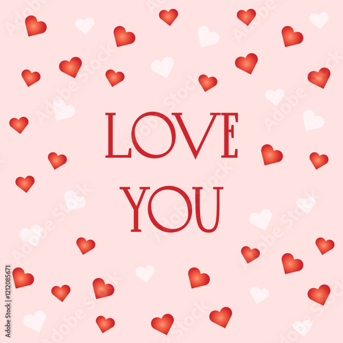 Red and white hearts love you design for wedding invitations, romantic decorations, and Valentines Day projects, for greeting cards, gift wrap.