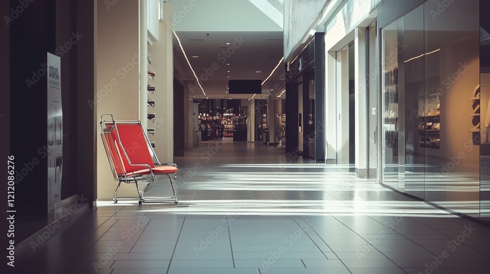 Naklejka premium Empty shopping mall corridor with bright reflections