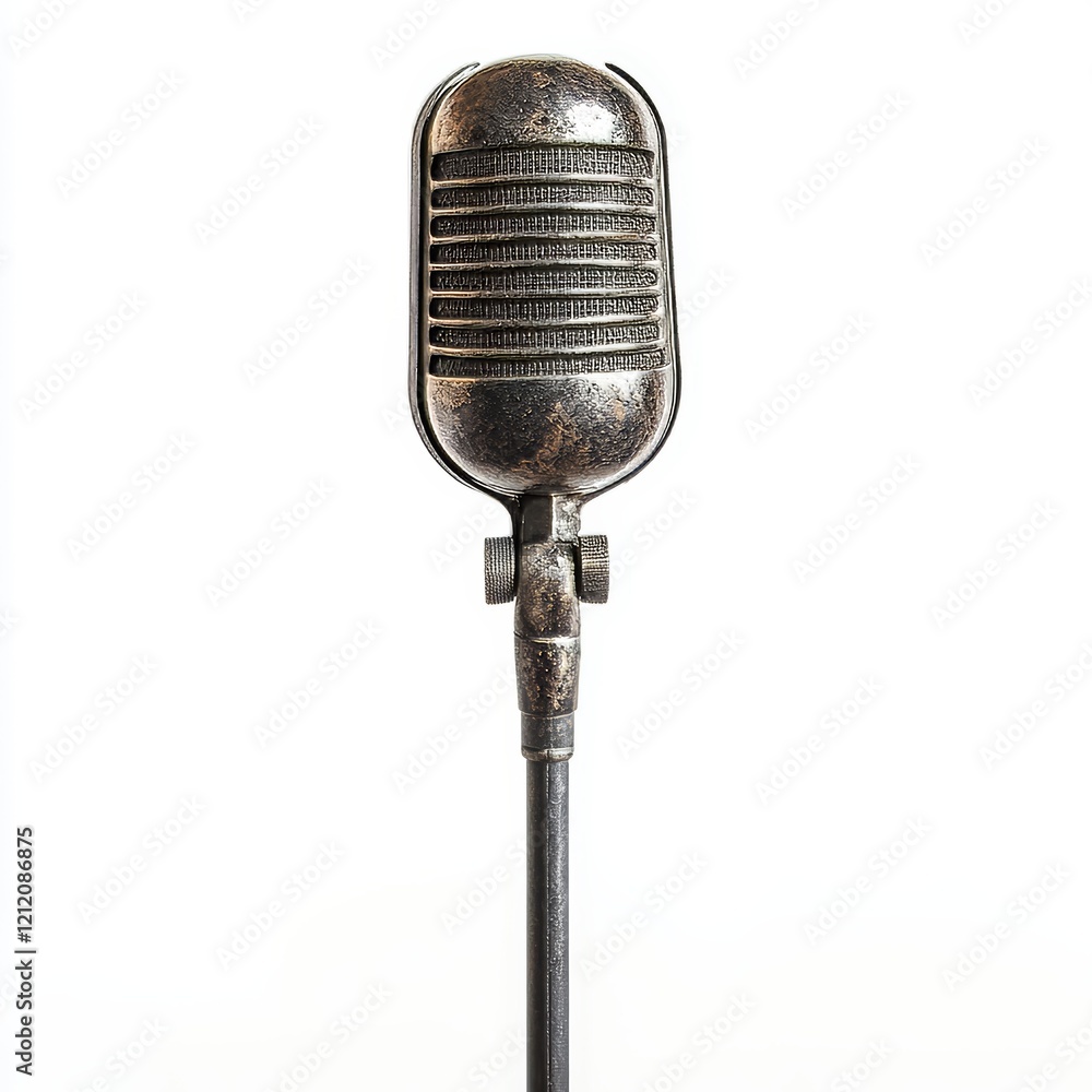 Fototapeta premium Professional Microphone Isolated on a White Background. Sleek Design and High-Quality Sound Equipment for Music, Broadcasting, and Audio Production Concepts.