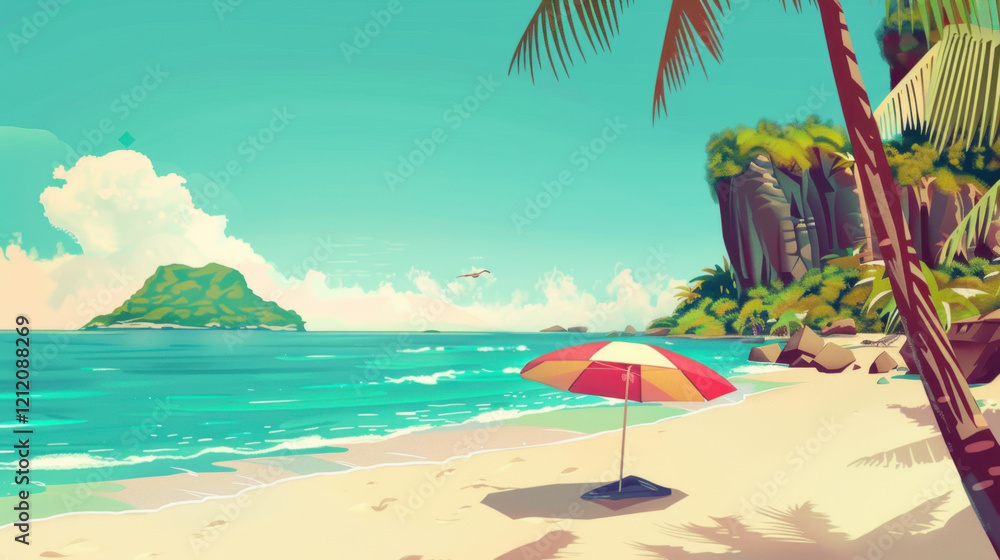 Naklejka premium beach with palm trees, vacation