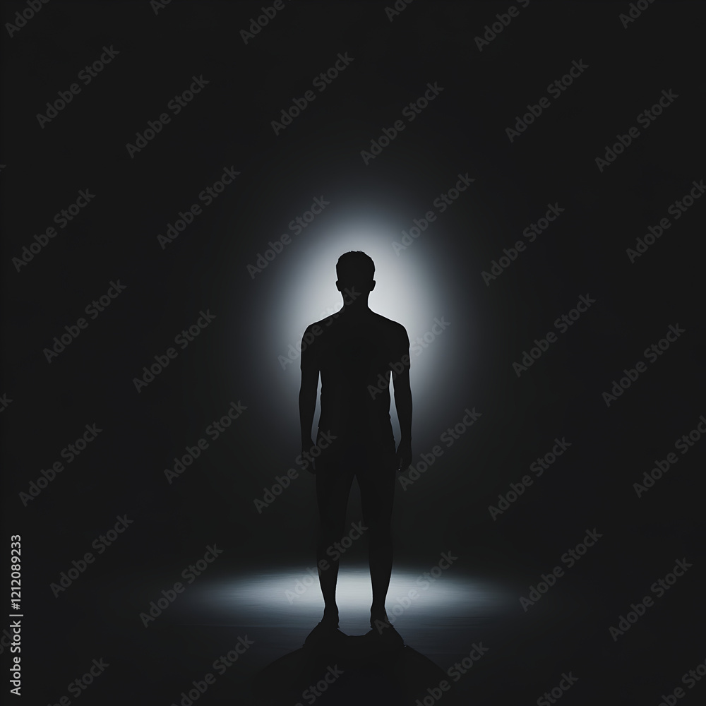Fototapeta premium A figure standing in a brightly lit room, their silhouette glowing, symbolizing the return to emotional health and stability.