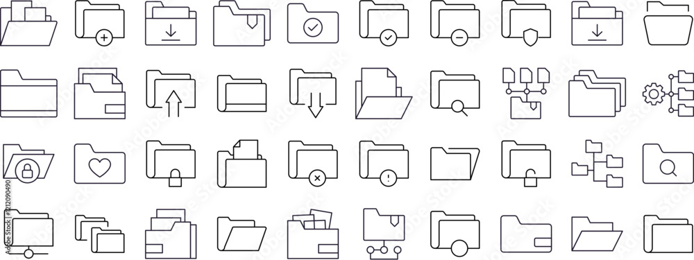 Computer Folder Line Icon Bundle. Outline Signs for Graphic and Web Design, Apps, Adverts, Various Cards Computer Folder Line Icon Bundle. Outline Signs for Graphic and Web Design, Apps, Adverts, Various Cards