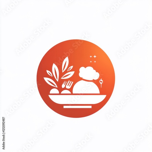 Healthy meal, plate with food, restaurant icon, logo design for use on website photo