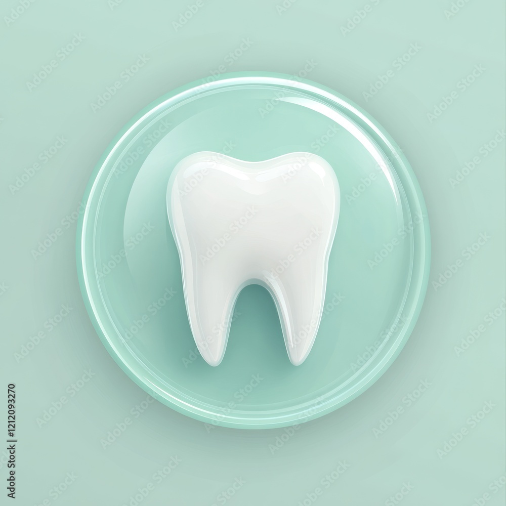Mint background, glossy tooth icon, dental care Mint background, glossy tooth icon, dental care