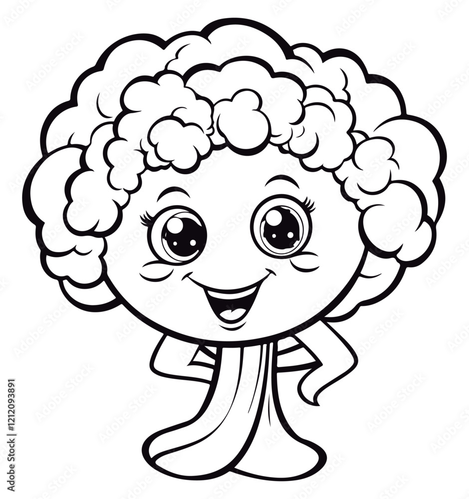 Fototapeta premium Coloring Page Of cartoon cute Broccoli Coloring Book for kids.