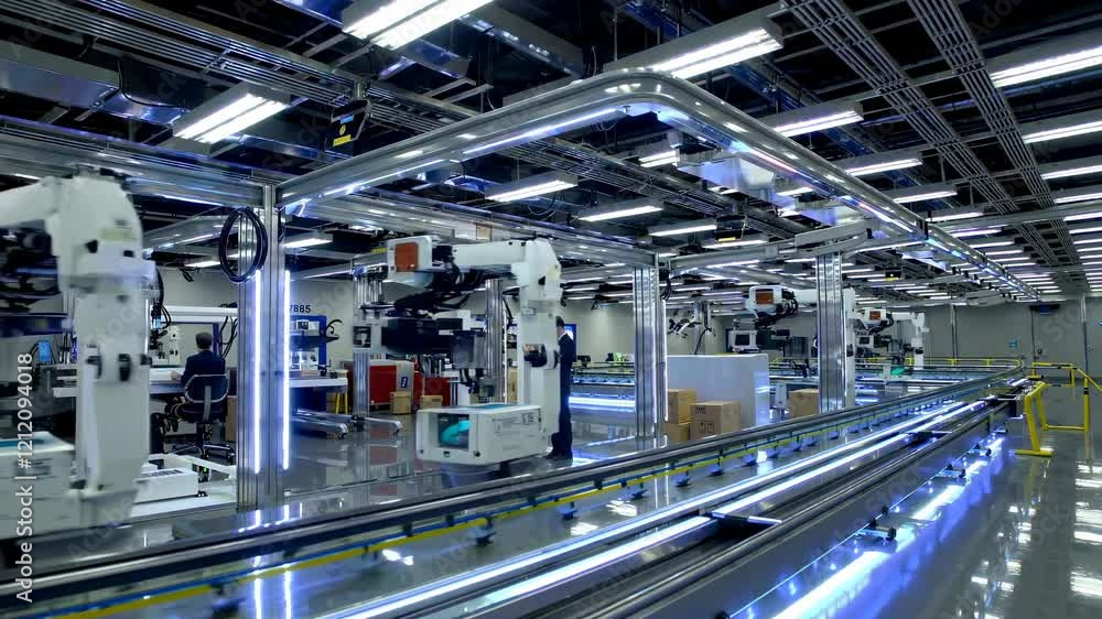 Robotic automation in a modern warehouse with advanced technology in operation Robotic automation in a modern warehouse with advanced technology in operation