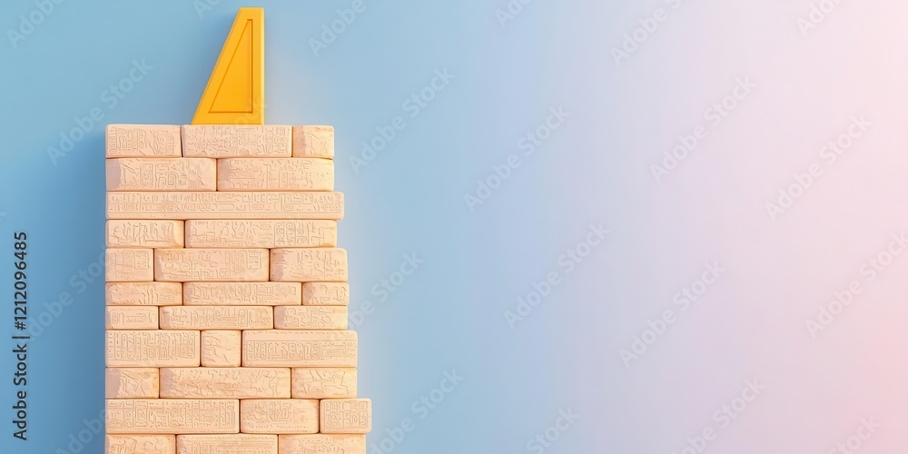 Fototapeta premium Building blocks with triangular ruler on blue background