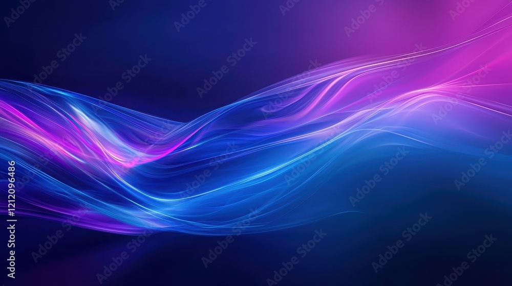 Fototapeta premium Abstract waves of vibrant purple and blue light create a surreal and dynamic background that evokes a sense of motion and energy in a seamless blending of colors.