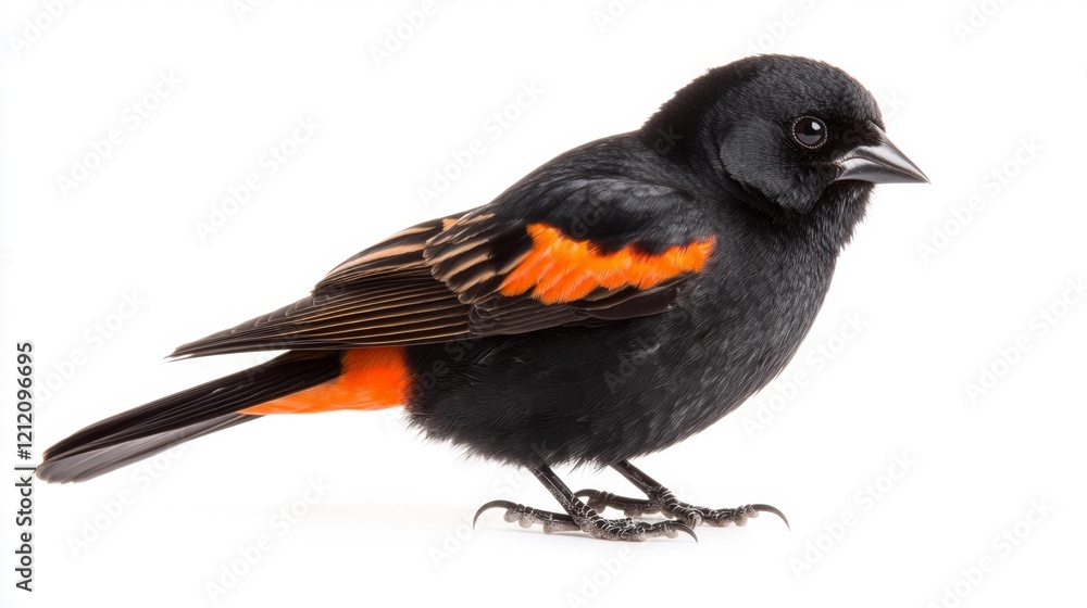 Fototapeta premium Red-winged Blackbird in Full Detail Isolated on White. Generative AI