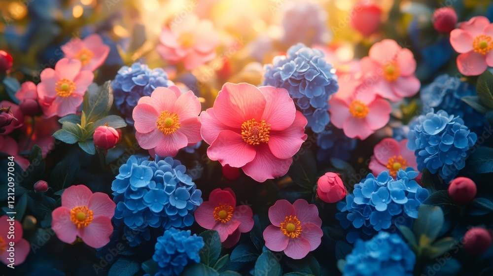 Vibrant spring flowers in full bloom with rich colors Vibrant spring flowers in full bloom with rich colors