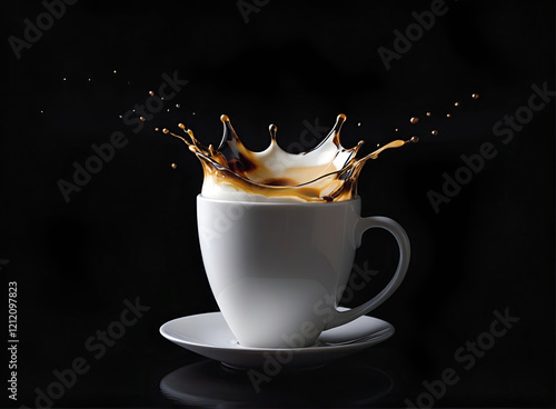 creamy aromatic coffee splash and splatter in a glass photo