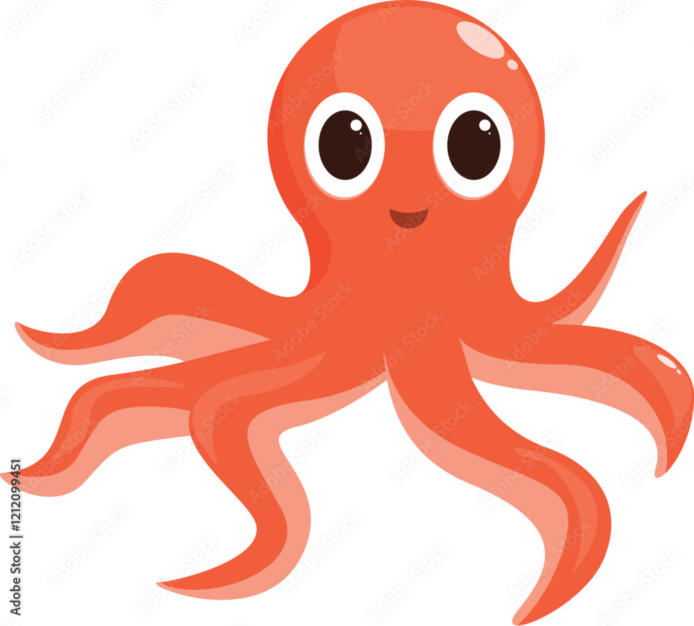 Happy cartoon octopus waving its tentacles with a cheerful smile, ideal for children's illustrations or marine life projects Happy cartoon octopus waving its tentacles with a cheerful smile, ideal for children's illustrations or marine life projects