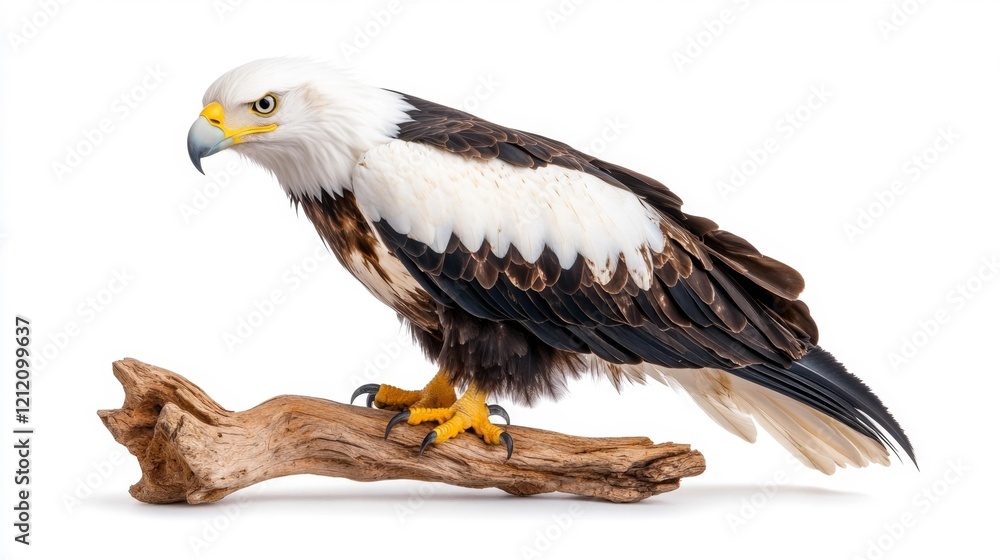 Obraz premium Eagle Standing on Driftwood. Generative AI