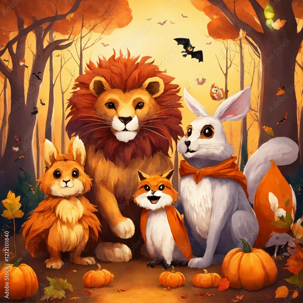 Fototapeta premium halloween background with pumpkin and cat