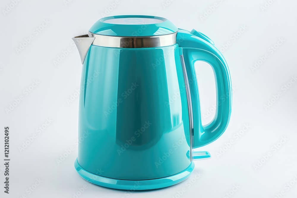 A vibrant teal electric kettle designed for boiling water efficiently. isolated on white background A vibrant teal electric kettle designed for boiling water efficiently. isolated on white background
