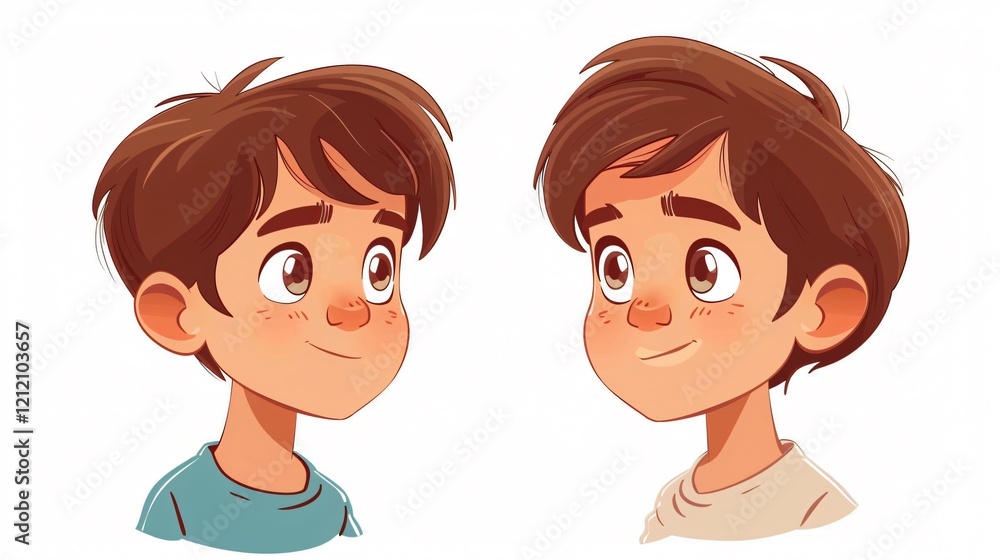 Professional Child Cartoon Portrait with Neutral Kid Face Expression Professional Child Cartoon Portrait with Neutral Kid Face Expression