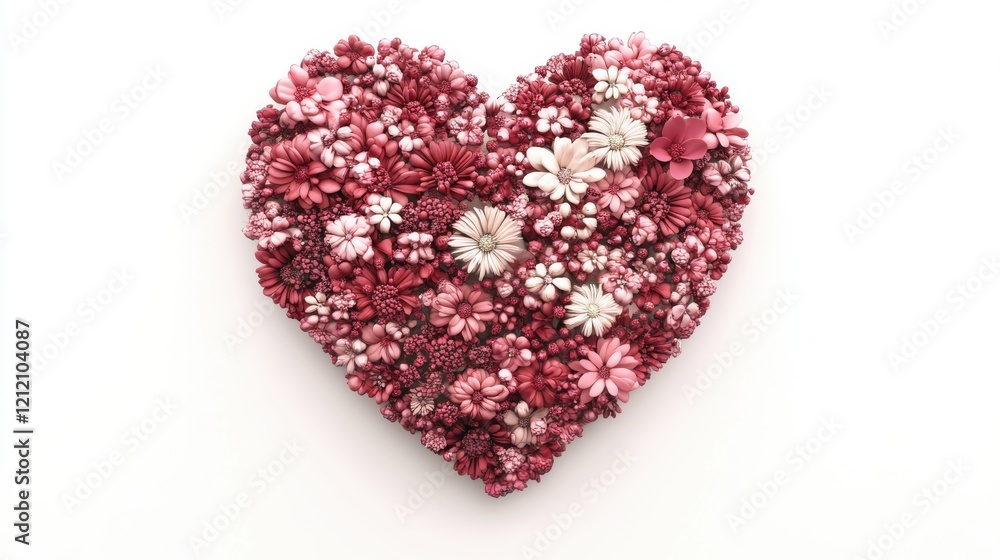 Floral heart art design with shades of red and pink on white background Floral heart art design with shades of red and pink on white background