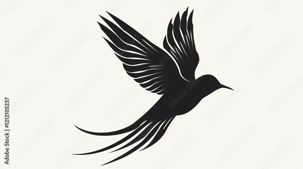 Obraz premium Elegant Flying Swallow Silhouette in Black - Bird Wings Symbol