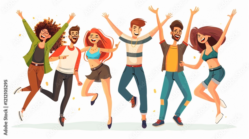 Joyful Cartoon: Friends Having Fun in Happy Memory Photo Joyful Cartoon: Friends Having Fun in Happy Memory Photo