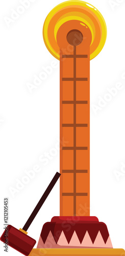 High striker attraction with mallet is measuring strength at amusement park or funfair