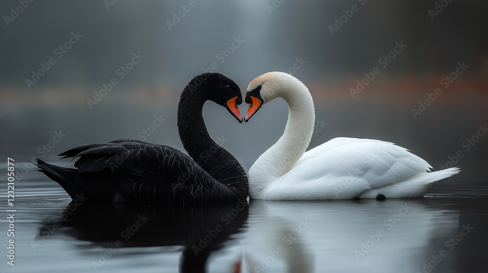 Obraz premium Heart shape of swans in the lake