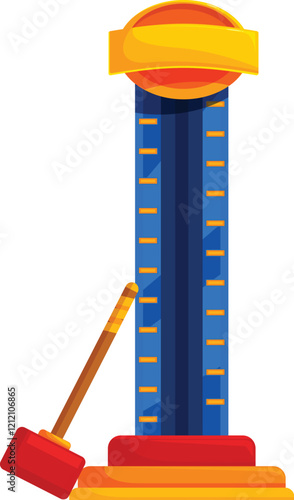 High striker attraction with big hammer inviting players to test their strength at amusement park or carnival
