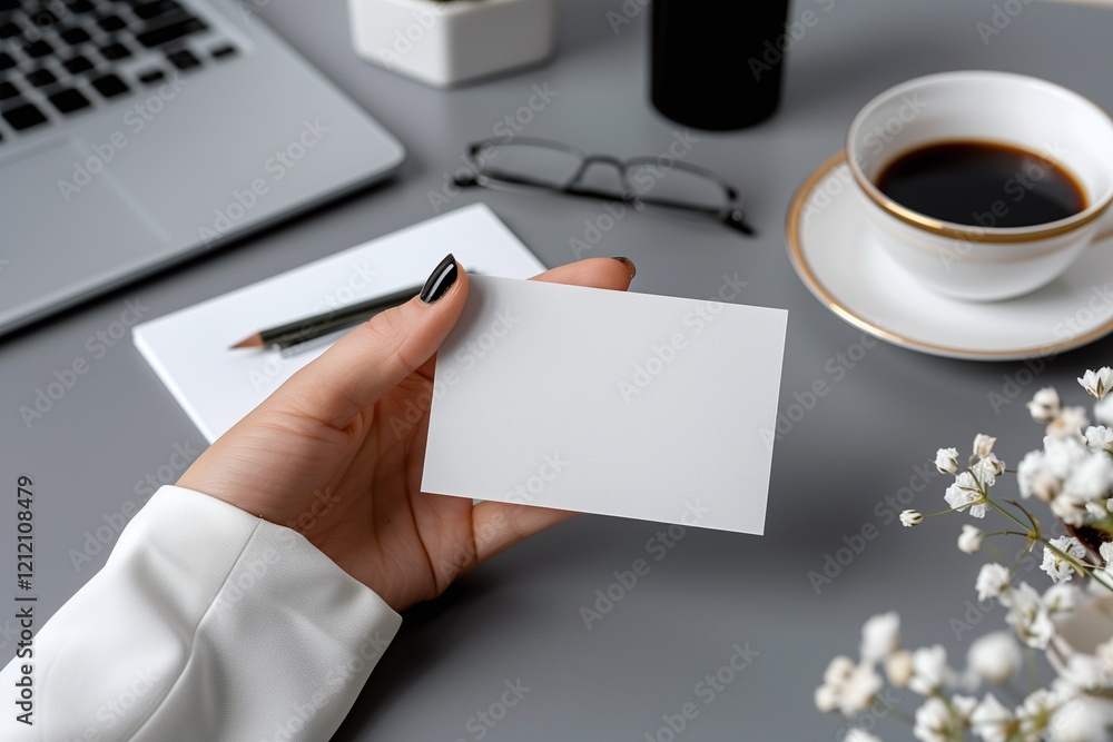 Business card mockup in hand office desk photo professional setting close-up branding concept Business card mockup in hand office desk photo professional setting close-up branding concept