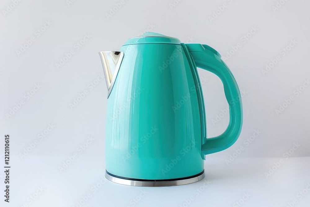 A sleek turquoise electric kettle designed for boiling water efficiently. isolated on white background A sleek turquoise electric kettle designed for boiling water efficiently. isolated on white background