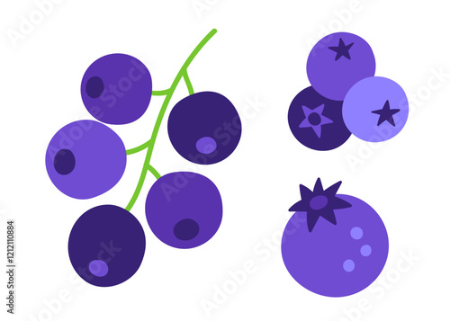 Blueberry set of hand drawn flat colorful berries