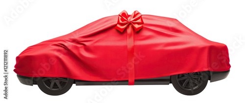 Wallpaper Mural Gift-wrapped car with fabric cover and decorative bow, isolated on transparent cutout background Torontodigital.ca