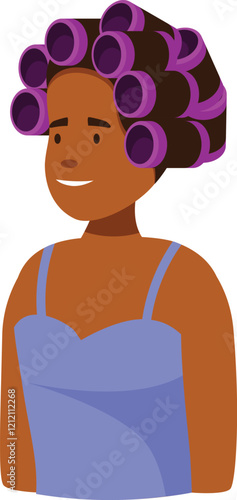 Portrait of happy woman with hair curlers preparing for beauty treatment