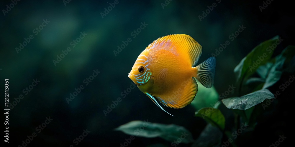 Obraz premium Captivating Single Discus Fish Swimming in an Aquarium Underwater Serenity Stunning Visuals for Aquatic Enthusiasts