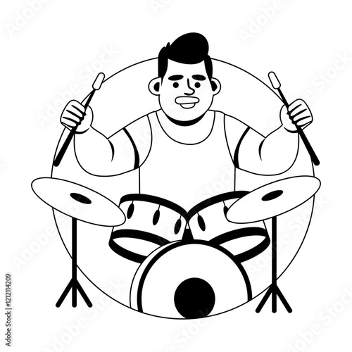 A glyph illustration of jazz drummer beat drum with sticks 