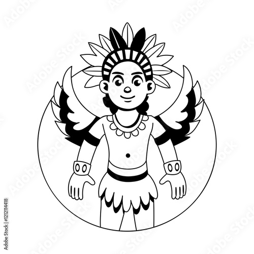 Traditional maya character illustration in glyph style 