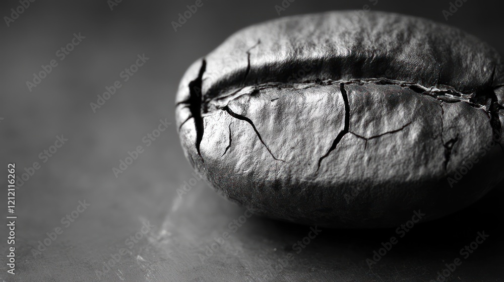 Close-up cracked coffee bean on dark surface Close-up cracked coffee bean on dark surface