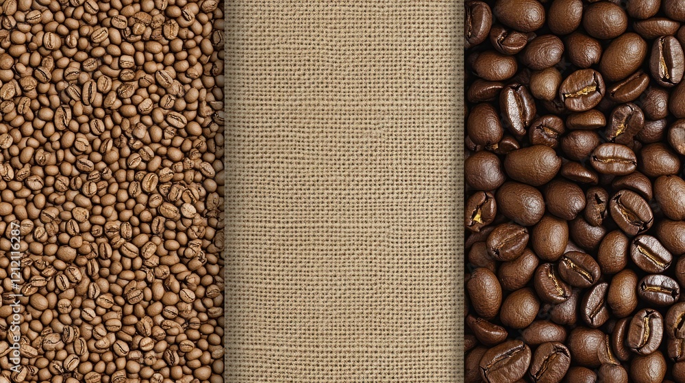 Fototapeta premium Coffee background textures emphasizing grains, beans, or burlap for tactile appeal.