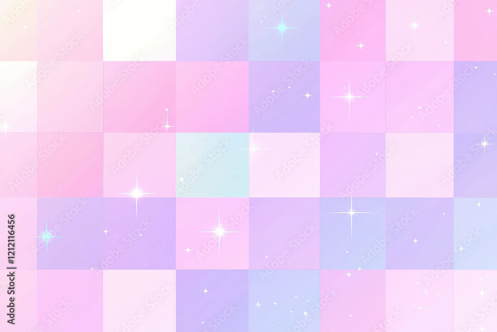 Pastel checkerboard pattern with sparkling elements and soft colors Pastel checkerboard pattern with sparkling elements and soft colors
